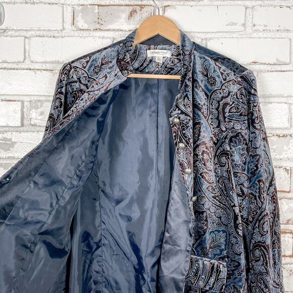 Coldwater Creek Boho Blue and Brown Velvet Burnout Mock Neck Blazer L - Picture 10 of 12